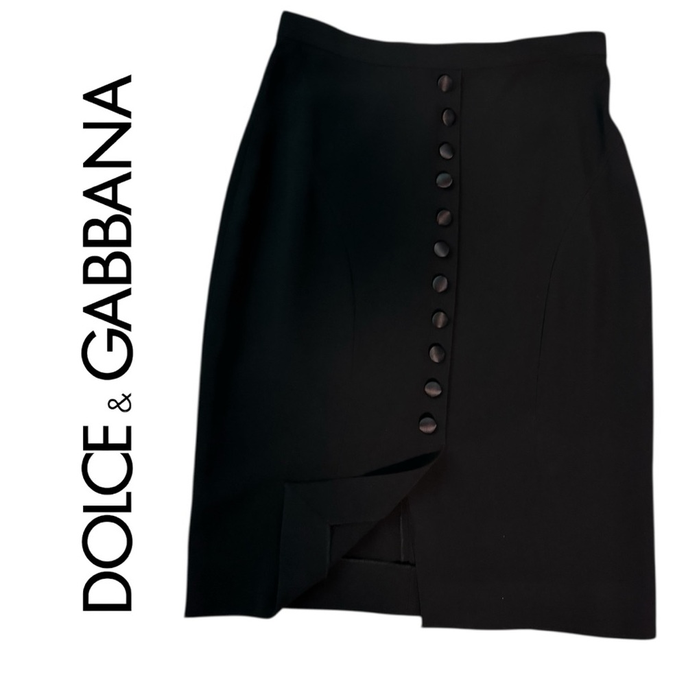 Dolce & Gabbana Black Button-Detail Pencil Skirt